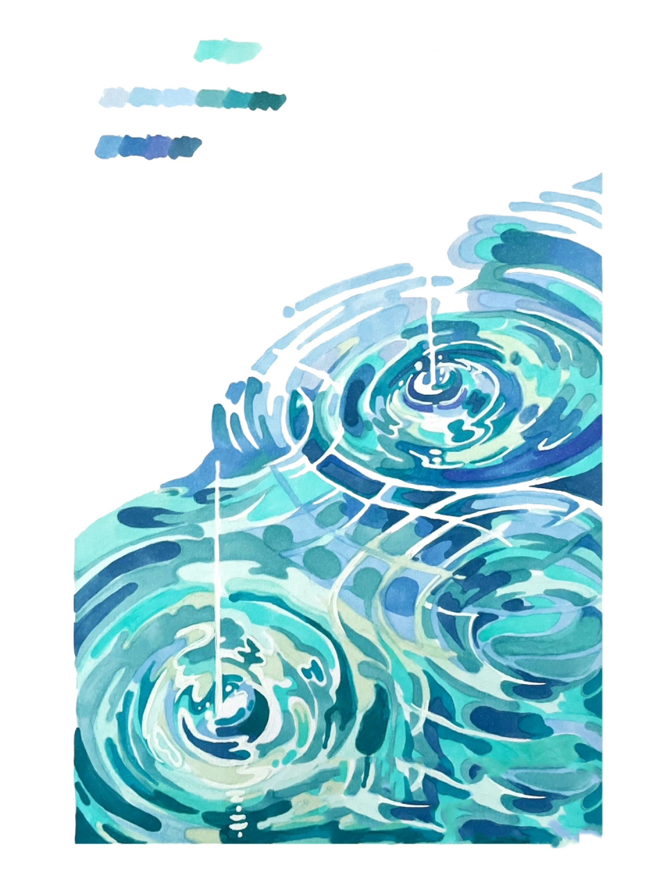 马克笔教程|4步画水 马克笔绘制水 从勾线到深入均有记录,用色不算