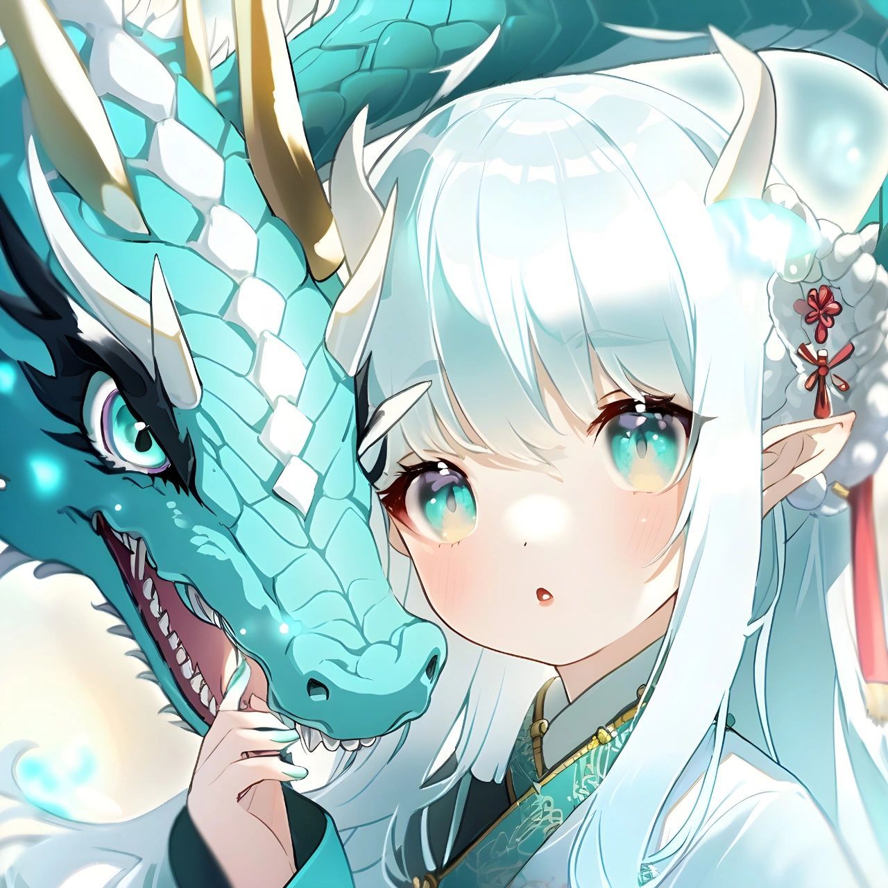 nijijourney|ai头像vol.23 生肖可爱头像-龙 水蓝色头发的龙娘