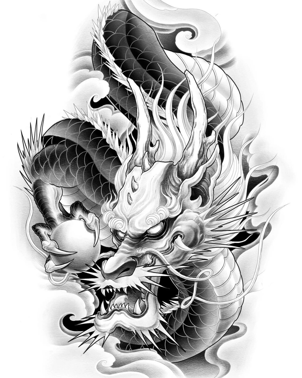 大臂龙纹身手稿