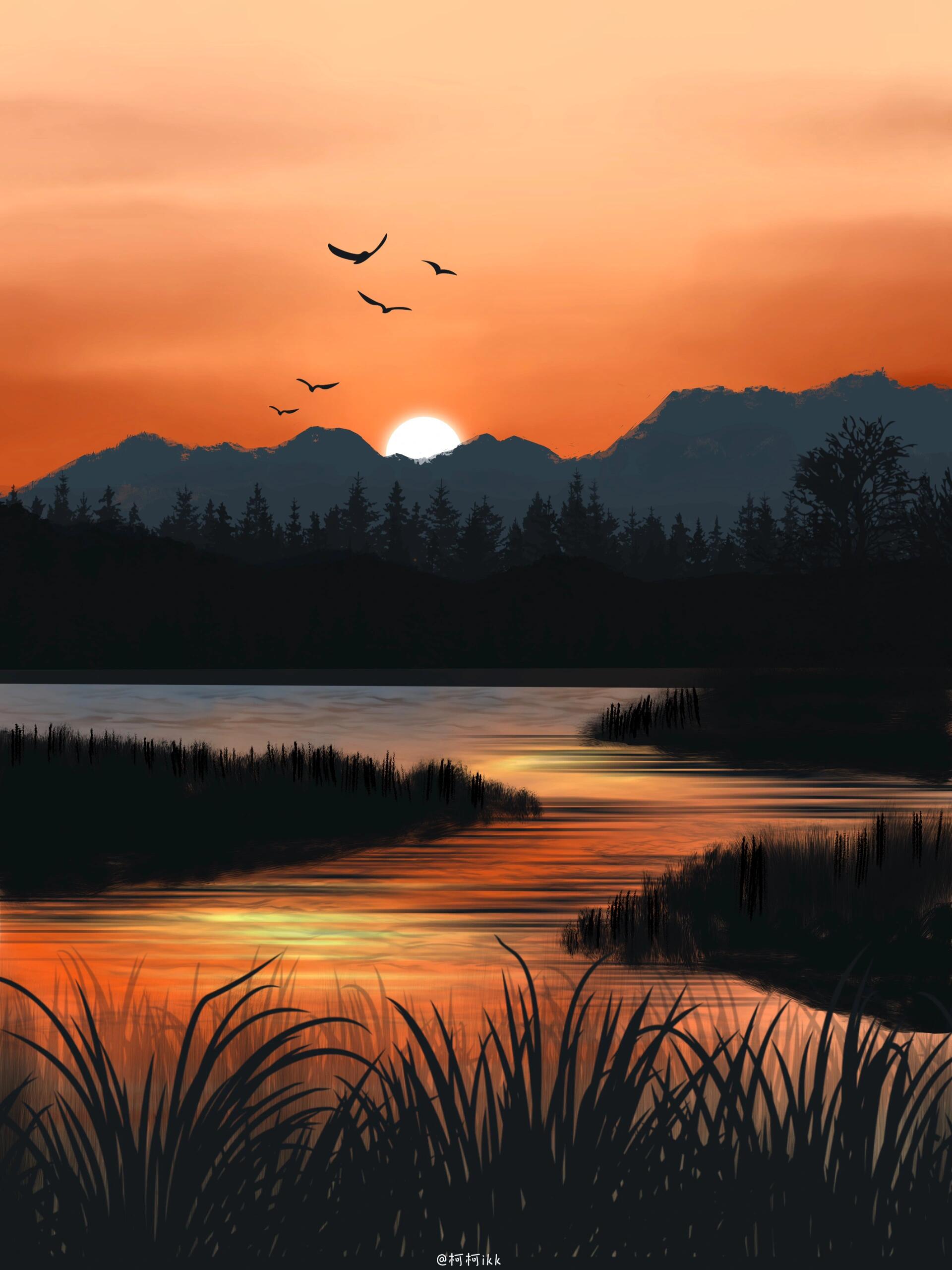 ipad绘画|落日归山海(附教程