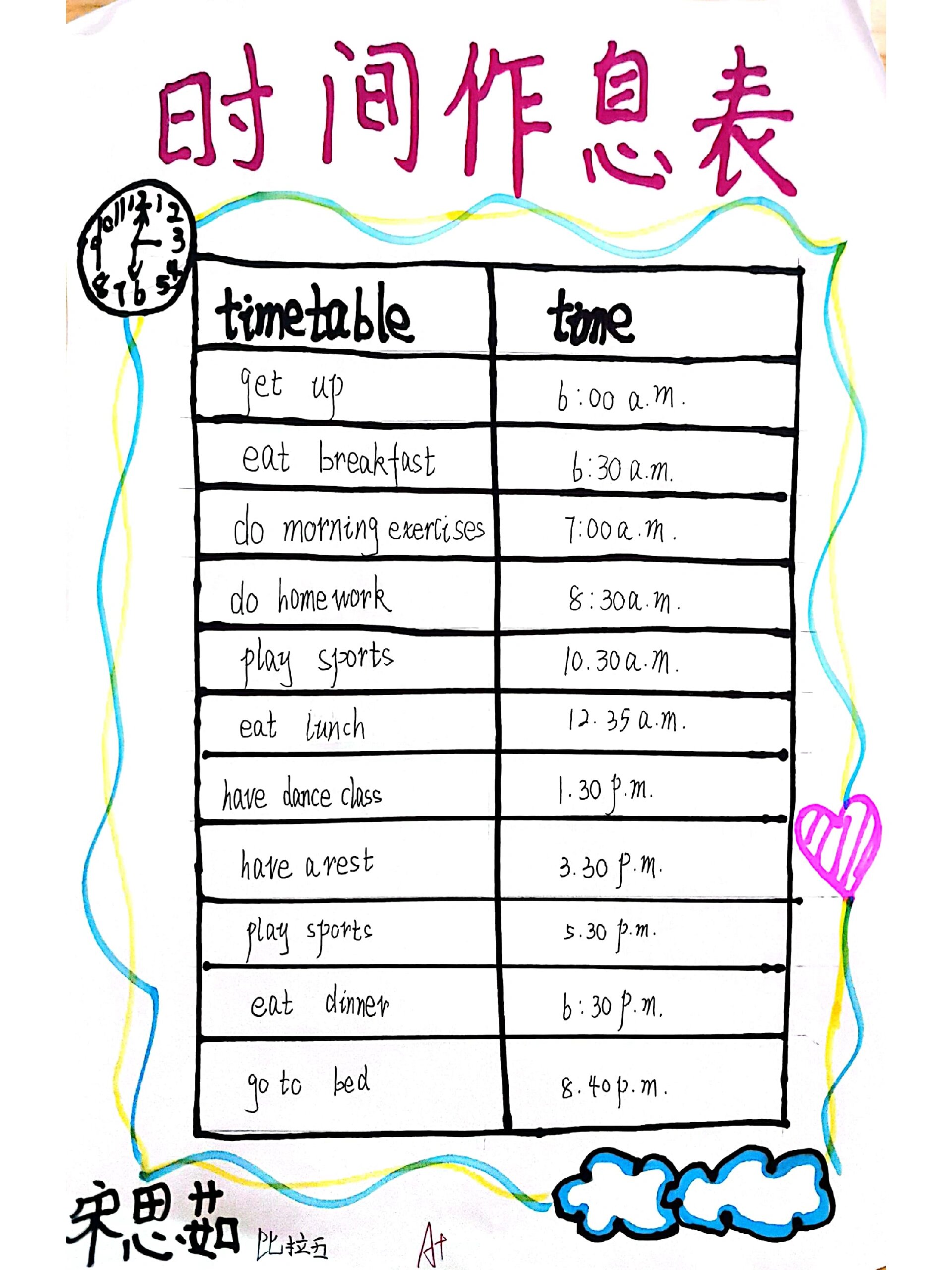 小学英语五年级上册第一单元 my timetable my day