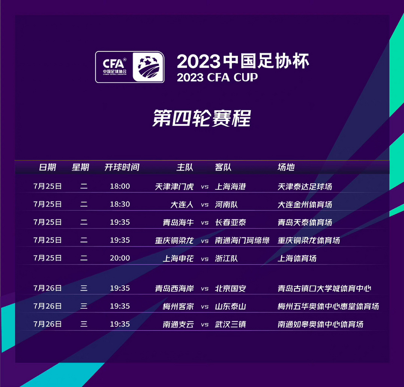 2023中国足协杯# 第四轮赛程公布.