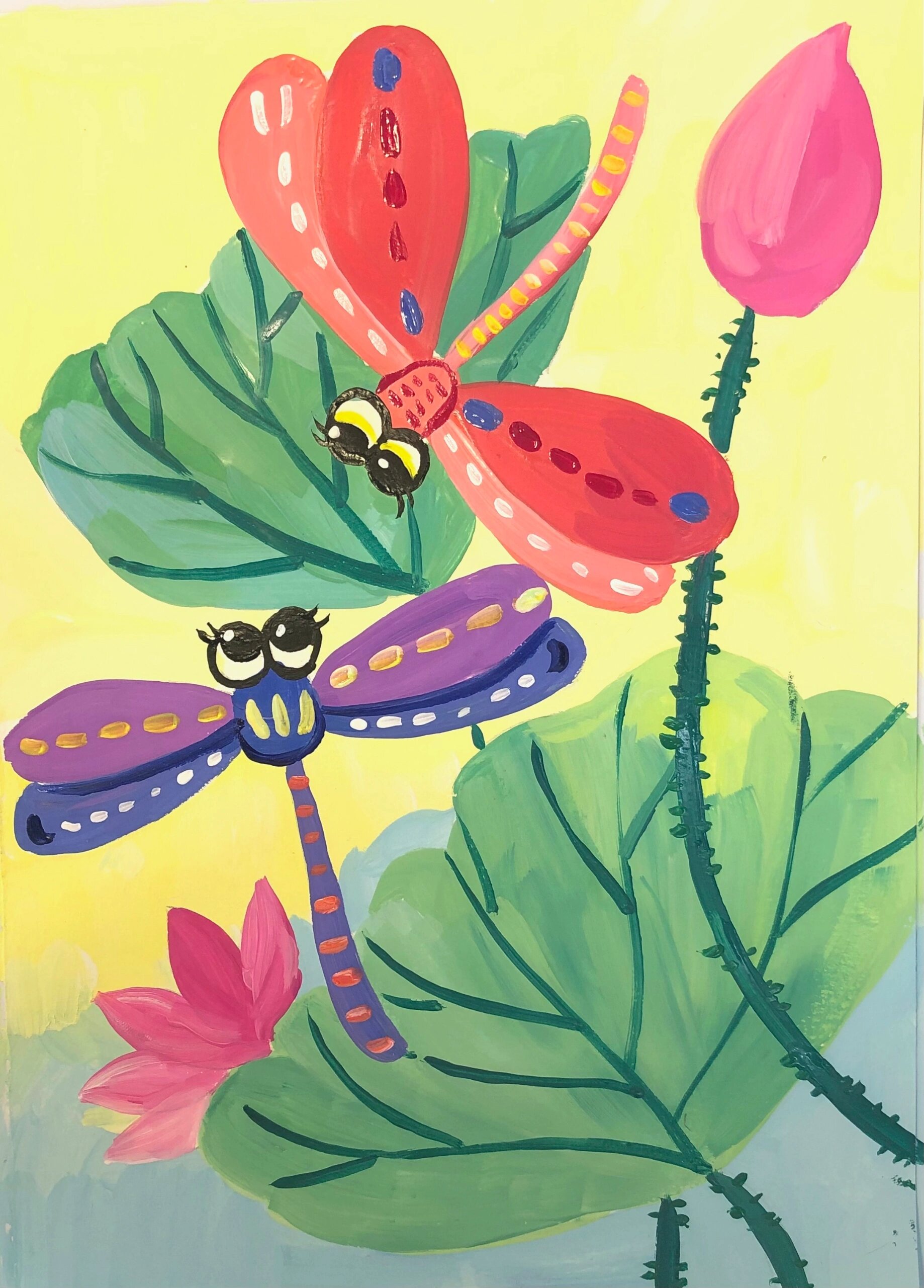 儿童水粉画动物《蜻蜓》附过程图课效