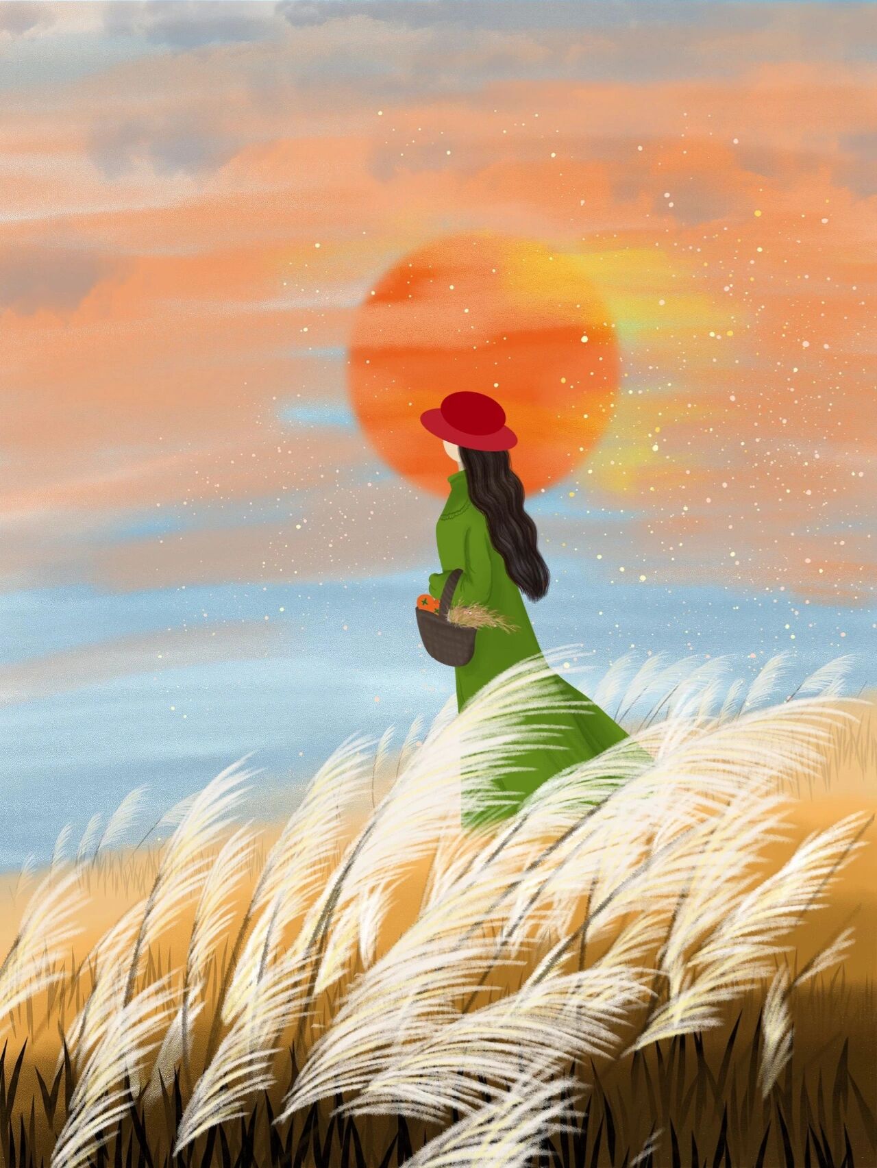 秋天女孩手绘插画|小清新唯美手机壁纸 👋🏻哈喽,各位宝子晚上好