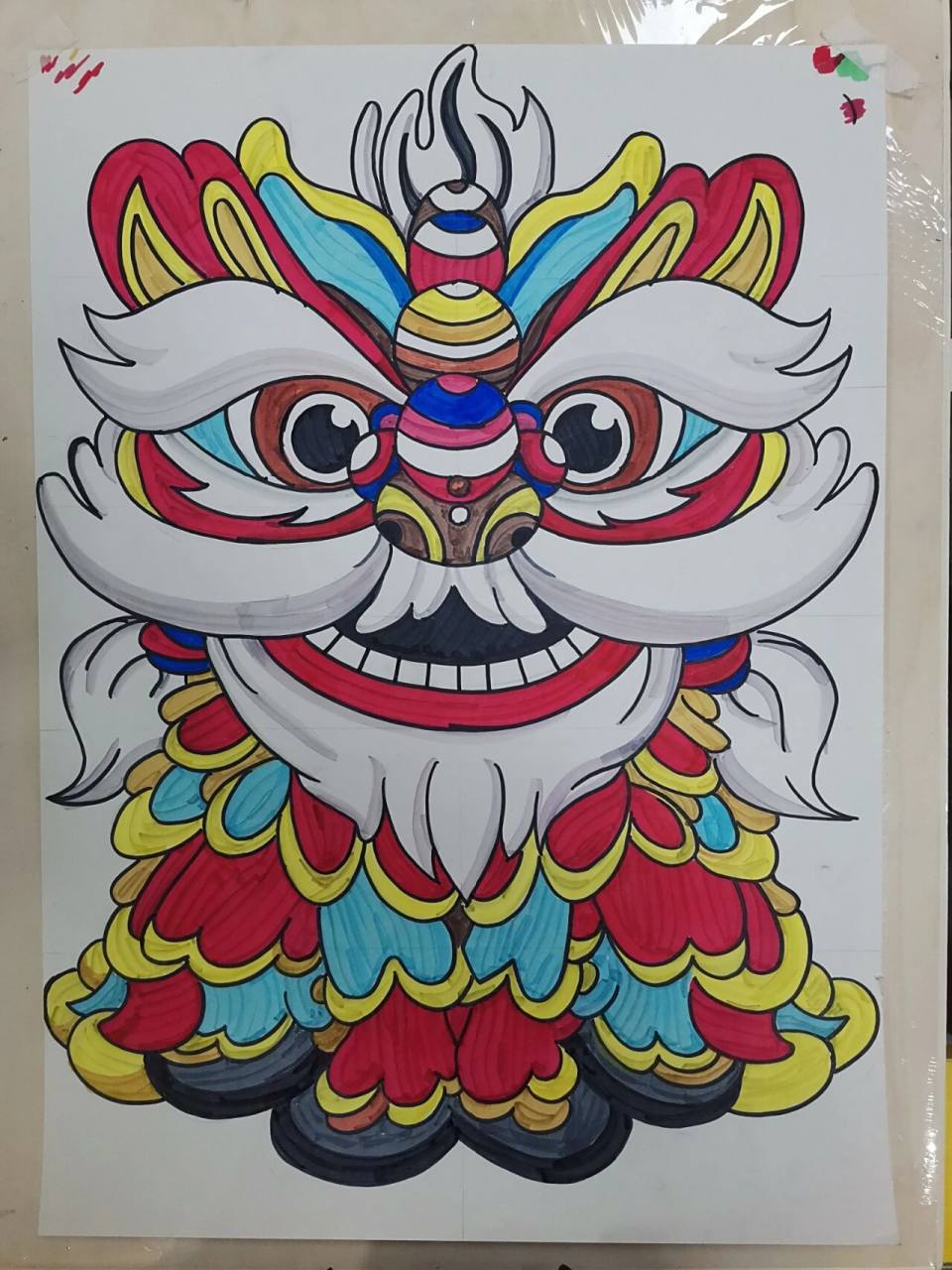 狮子#画画#年画#马克笔#舞狮# 年关临近,准备过年的课程