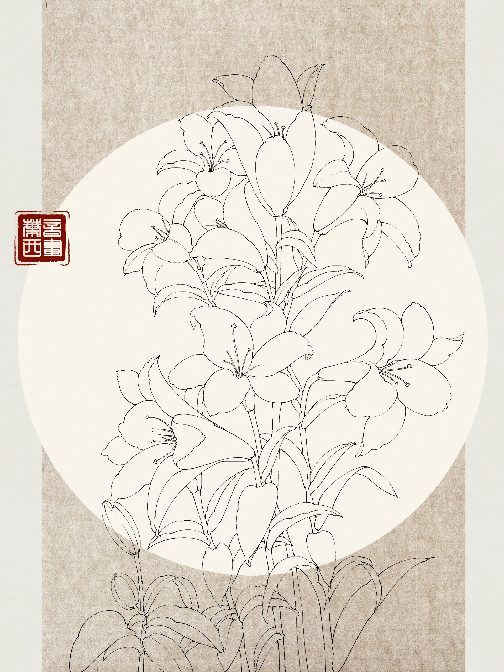 procreate# #线稿# #白描# #百合# #国风# #花卉绿植# #工笔花卉