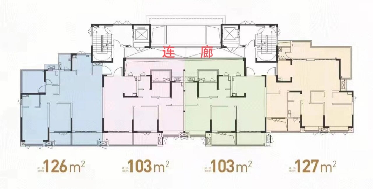 因为消防要求,现在两梯四户的商品住宅绝大部分都是连廊户型,但很多