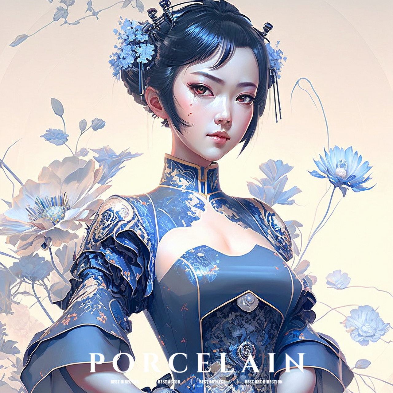 ai创作【青花公主】 这次我将青花瓷与旗袍的元素结合设计,用ai创作了