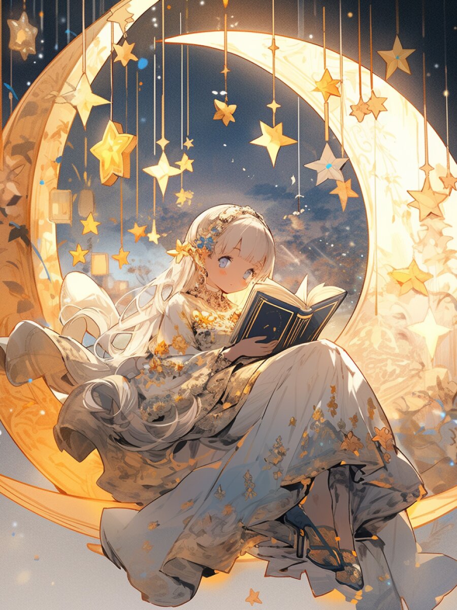 坐在月亮上的少女丨ai绘画丨精美壁纸