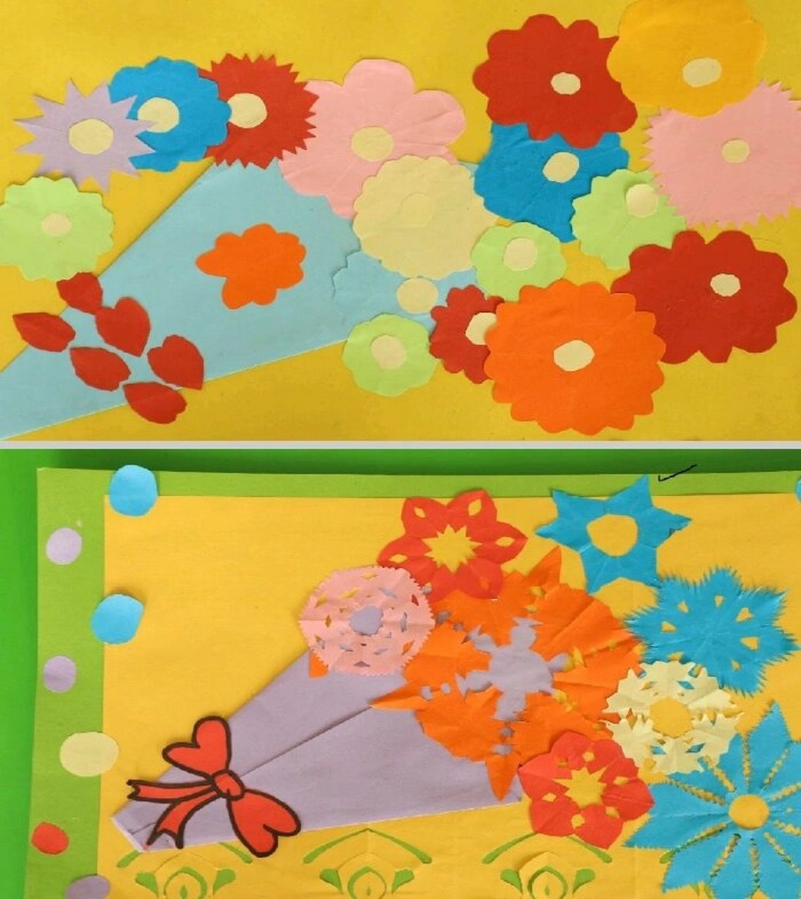 幼儿园大班剪纸活动《漂亮的花朵》 活动目标 1,感受剪纸花朵的美