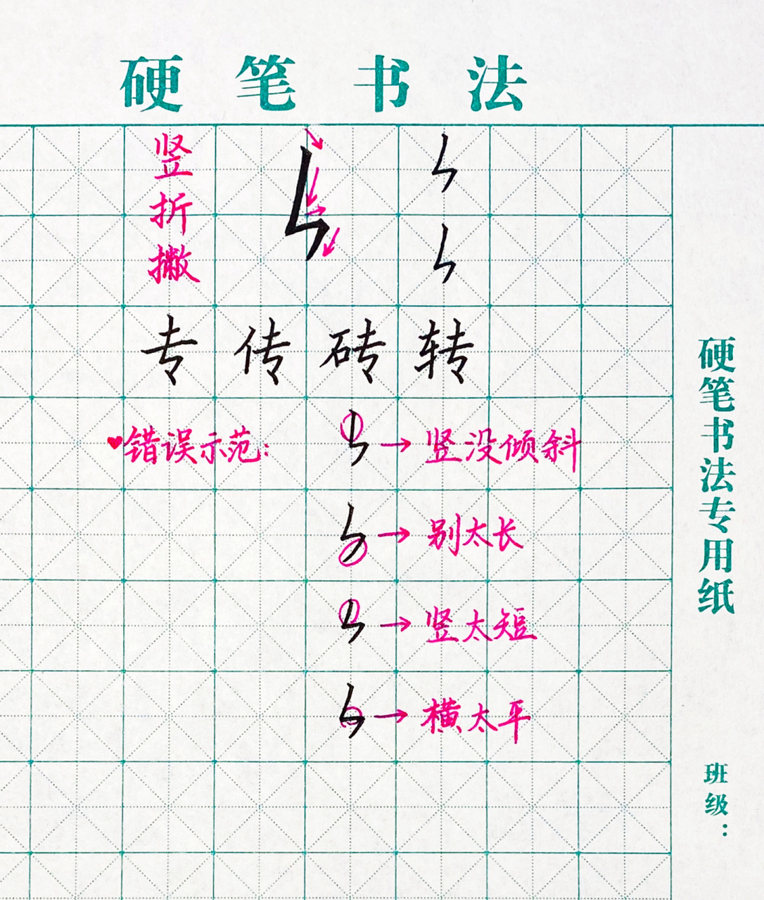 硬笔书法|基础笔画20|竖折撇 96竖折撇要点: 1.竖长,略向左倾斜 2.