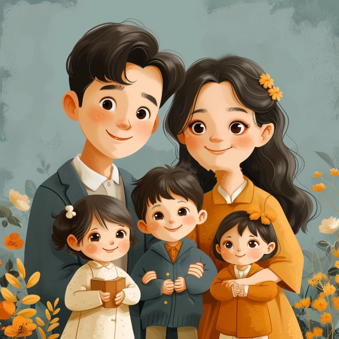 亲子头像 | 一家五口全家福儿女双全  掌心的五彩斑斓:一家五口亲子