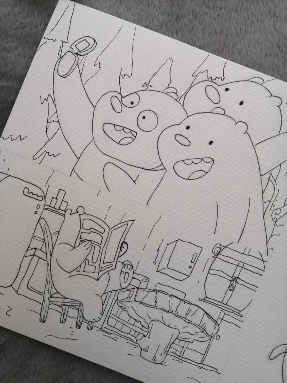 咱们的裸熊||手绘线稿92简笔画教程 哈喽～小可爱们94 93距离