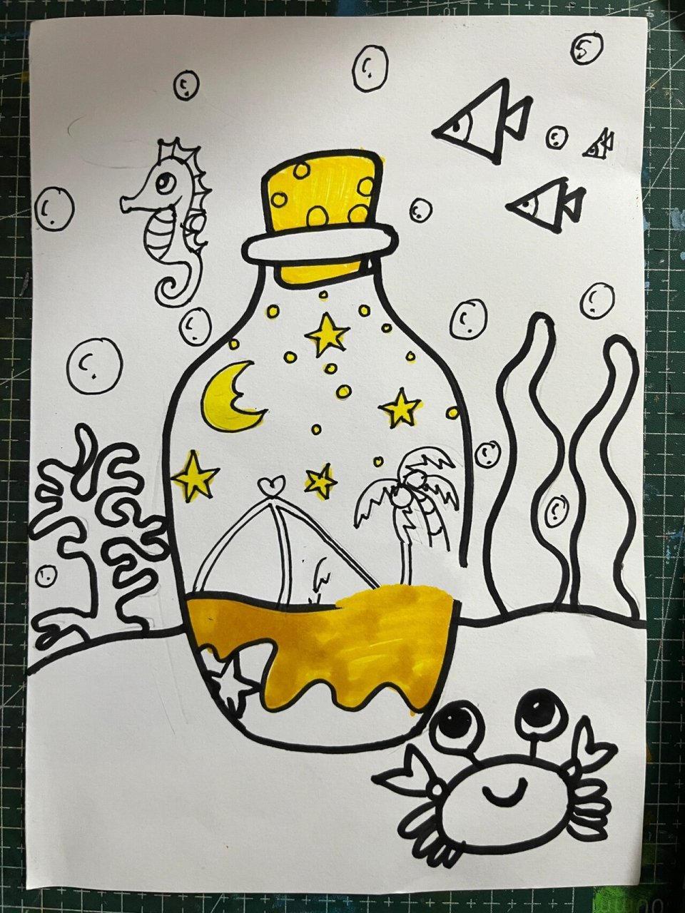 漂流瓶简笔画儿童画步骤图简单海底世界