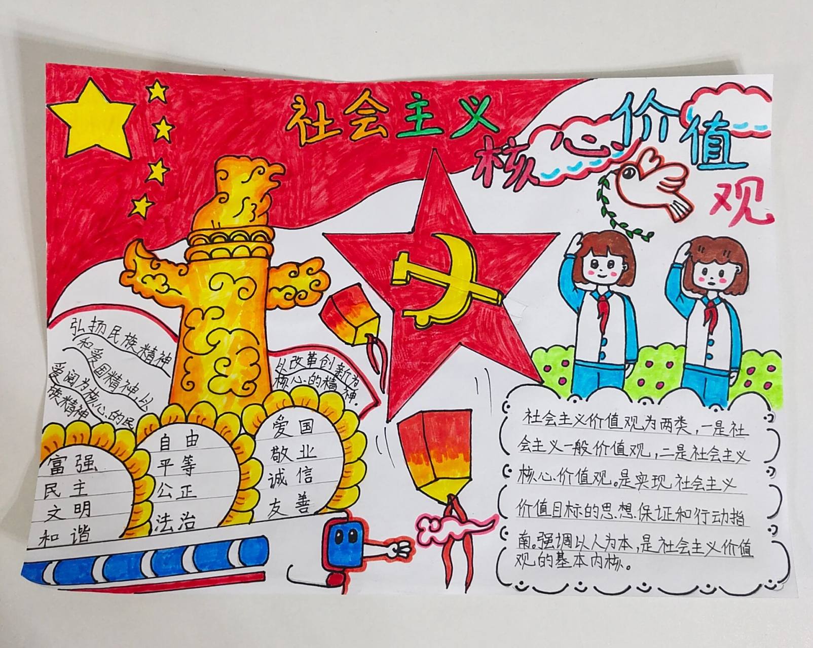 社会主义核心价值观手抄报 二年级的女儿画的 #社会主义核心价值观