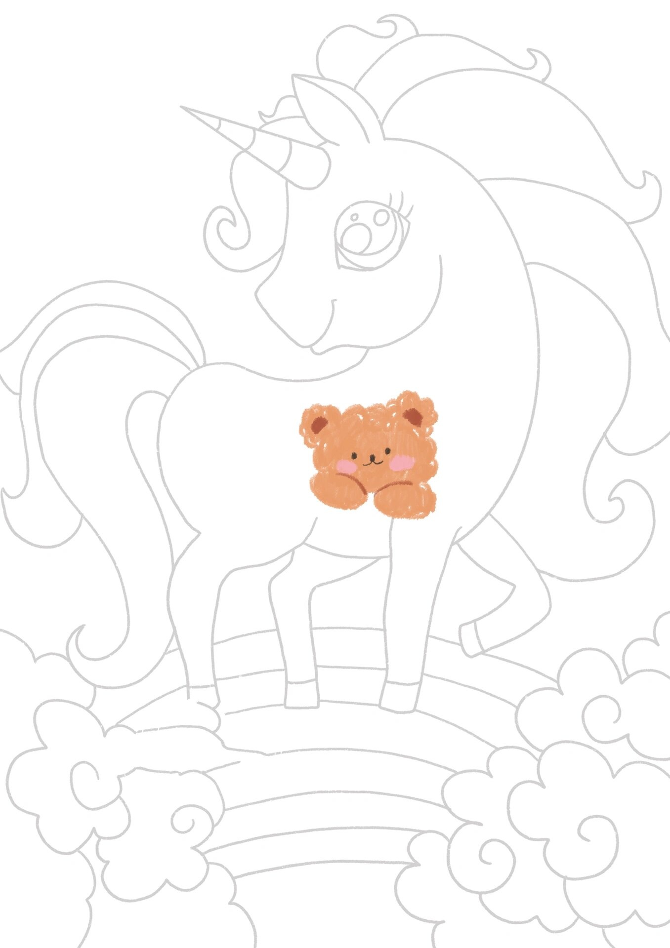 348独角兽0615附带线稿   画个独角兽,适合幼儿园小朋友的简笔画