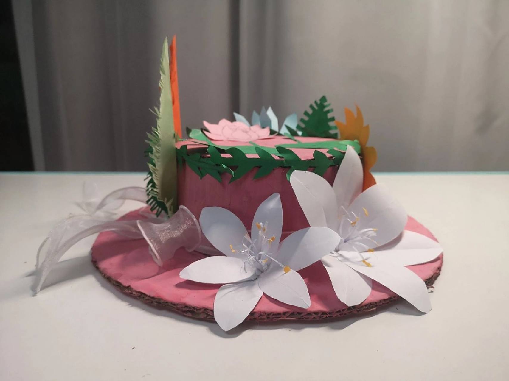 学校手工作业——纸帽子  夏天的帽子,夏天的花儿.