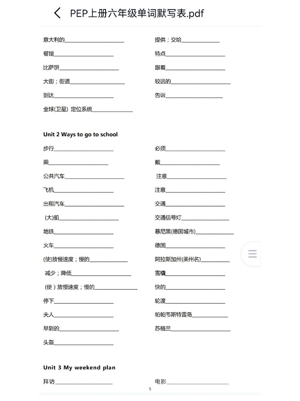 人教版六年级单词中英互译默写本97 94超级nice,好用 94直接