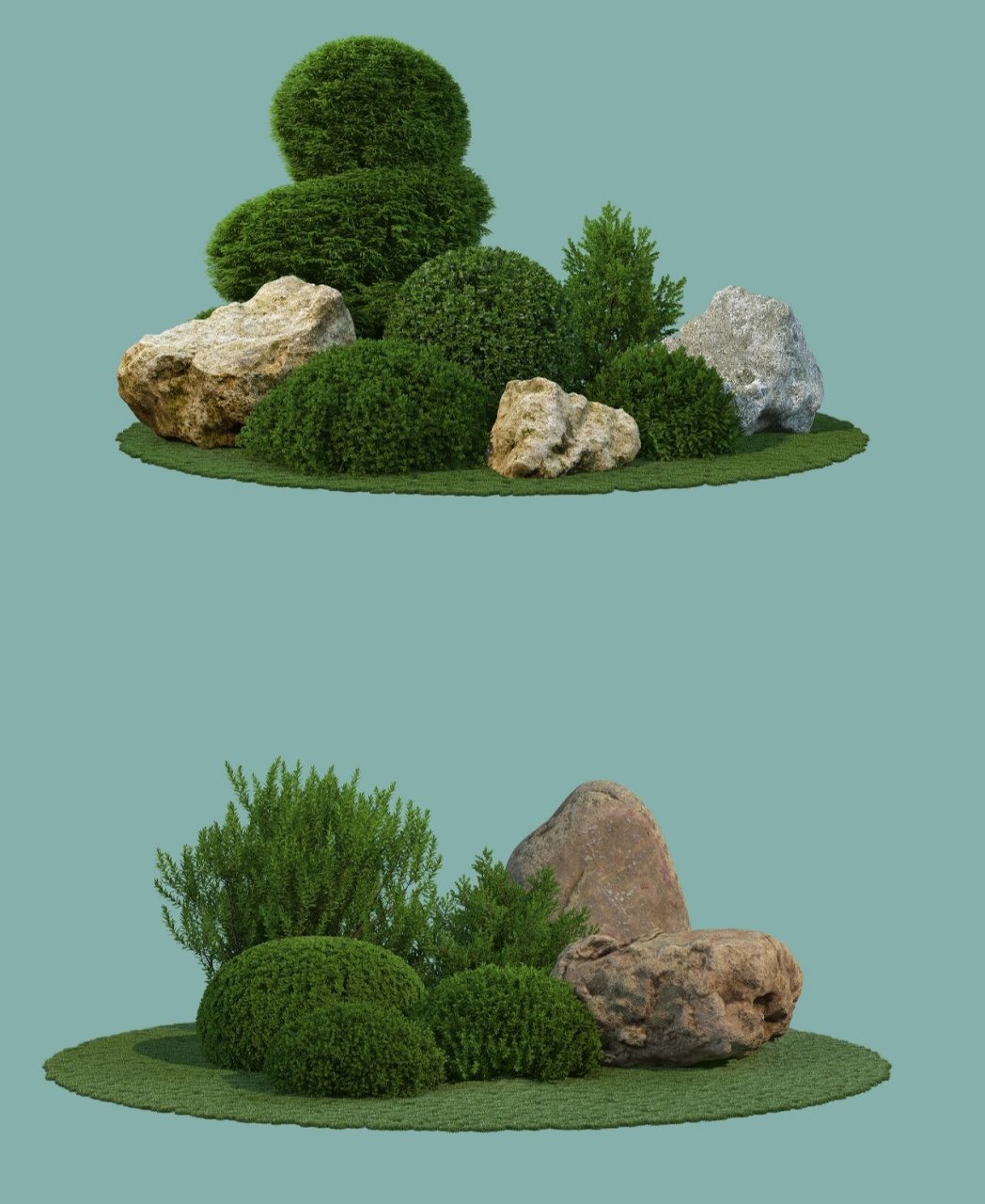 植物笔记>石头球状灌木组团 景观花镜庭院 球状灌木植物配合石头做