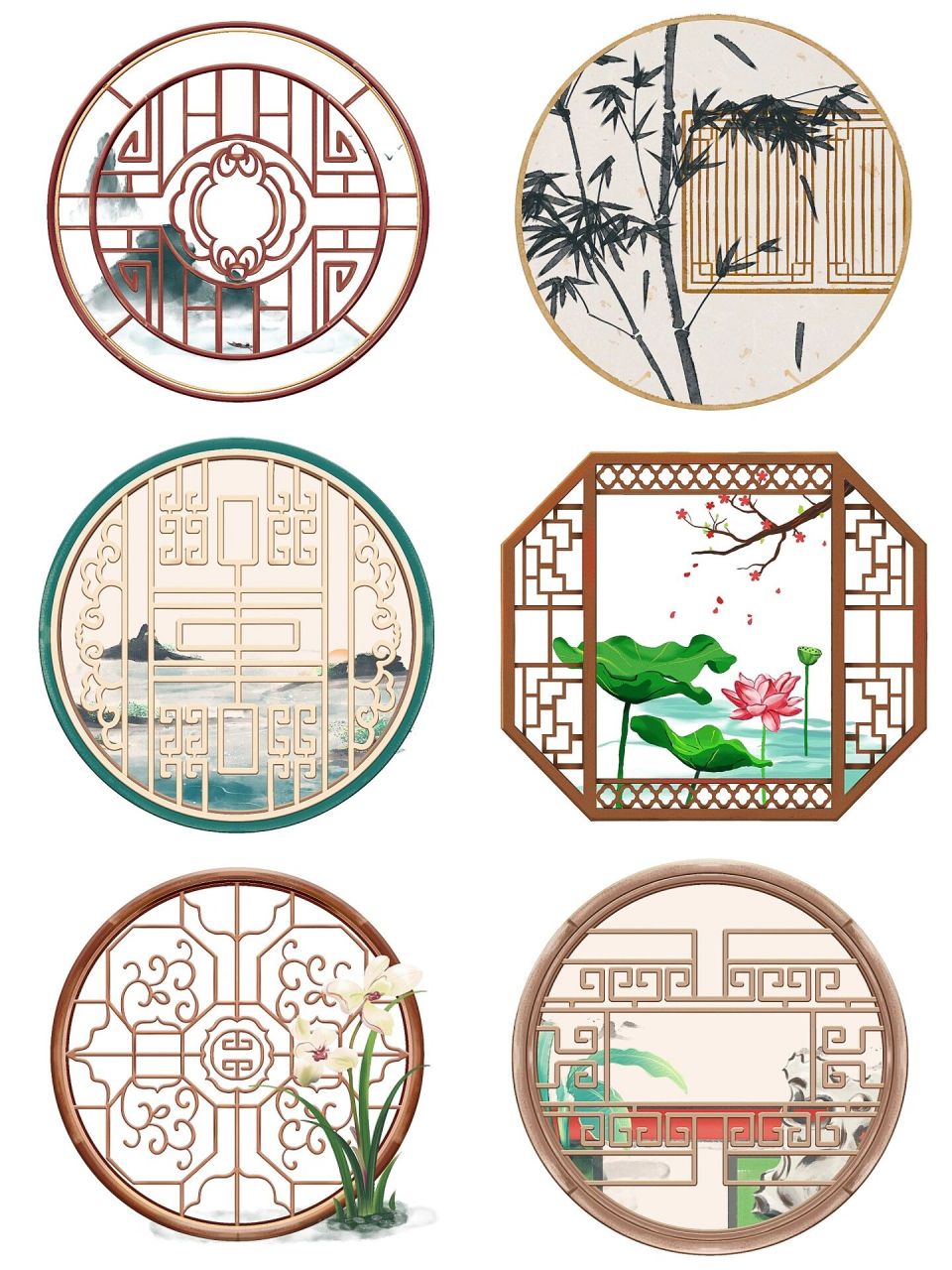 中国风97古风窗户插画免抠素材 今日素材9615 	 06古风红墙