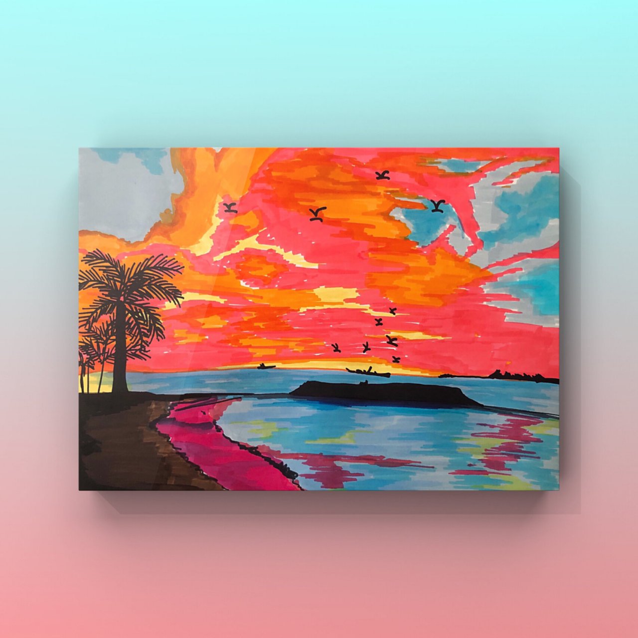 96打卡【8】|马克笔风景 日落 把时间浪费在美好的事物上 96虽然