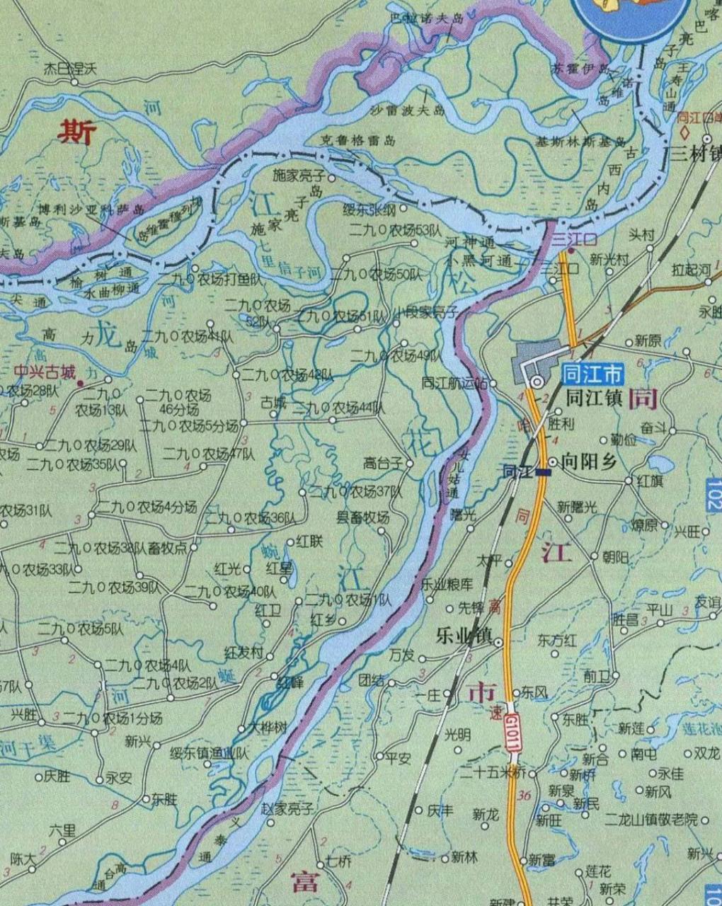 同江市到比罗比詹修了一座跨国铁路桥,连接黑龙江两岸中俄两国.
