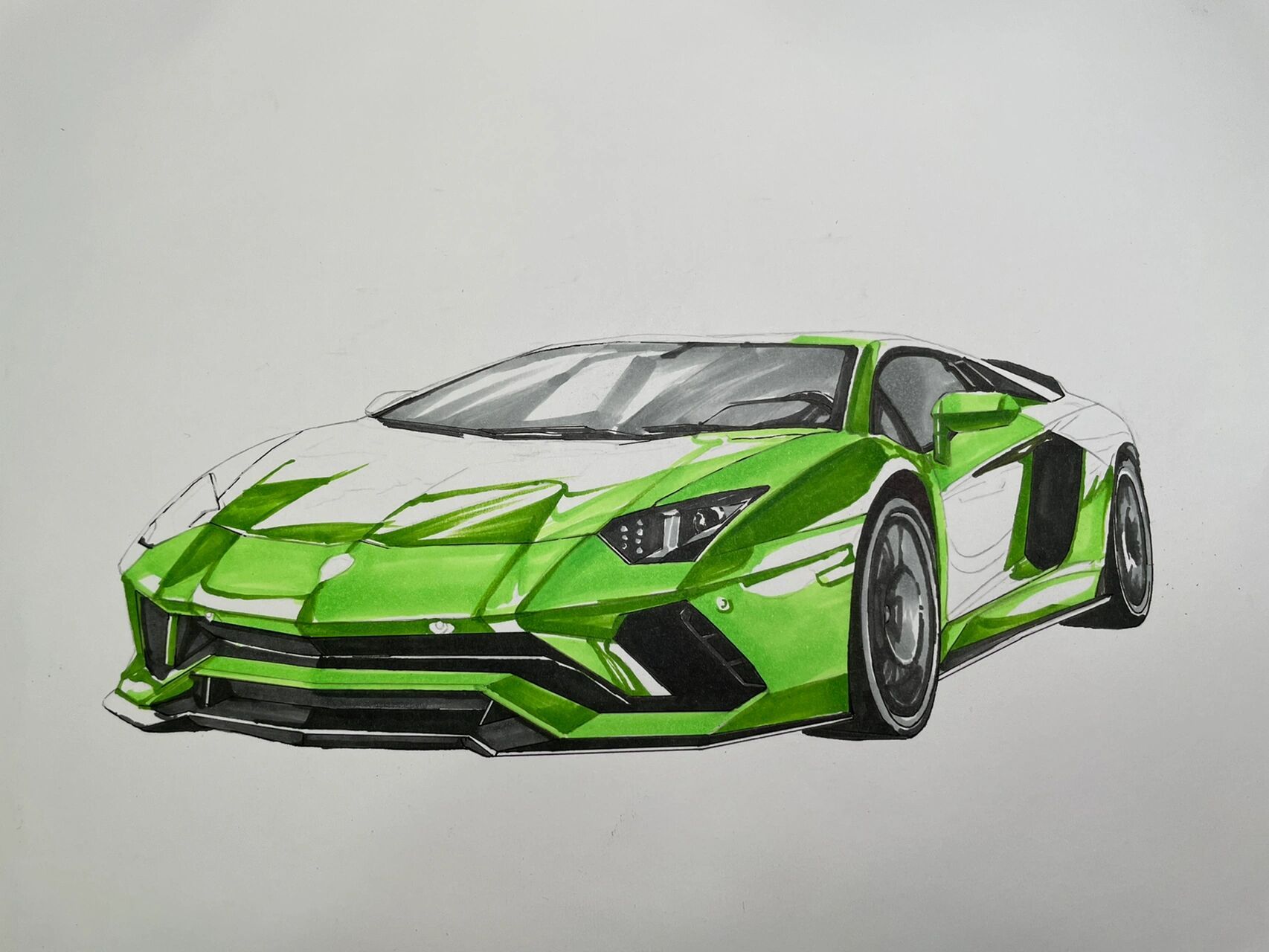 兰博基尼 aventador s 2017 汽车手绘 手绘汽车插画 纯马克笔 彩铅