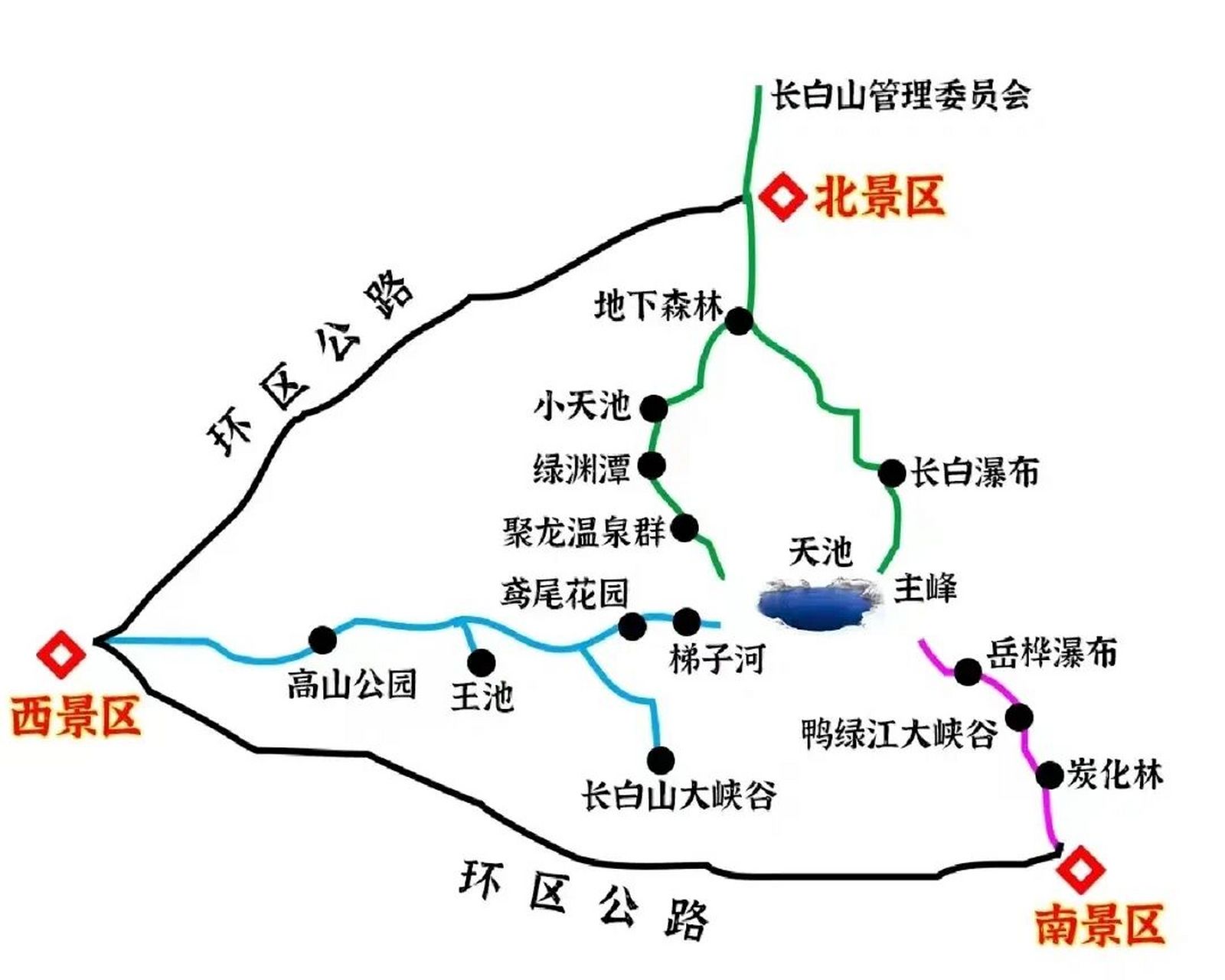 长白山西景区地图图片