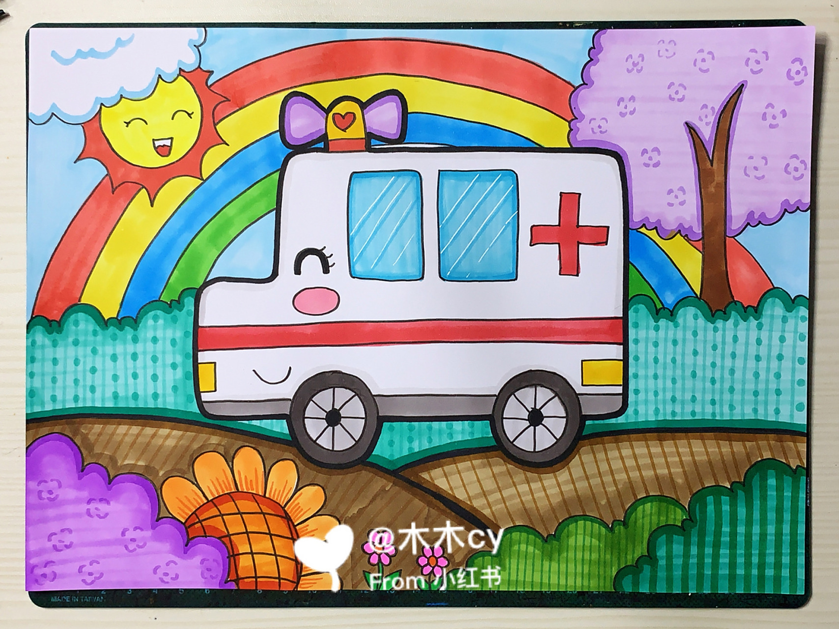 儿童简笔画 | 救护车01 临摹 普通打印纸150g touch马克笔 樱花勾线