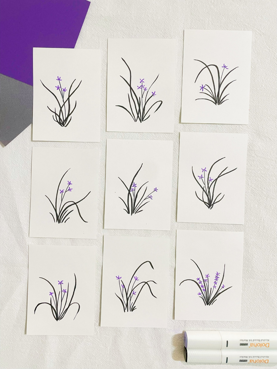 「兰花」简笔画 淡雅的紫色小兰花~(临摹) 马克笔:多乐绘