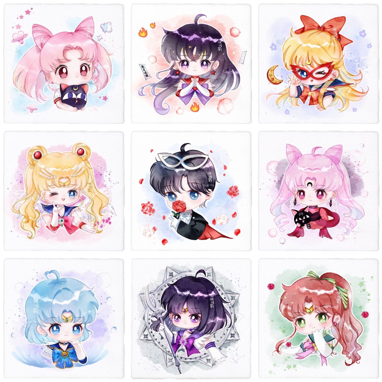 美少女战士q版水彩头像九宫格集合 终于集合了美少女战士2.