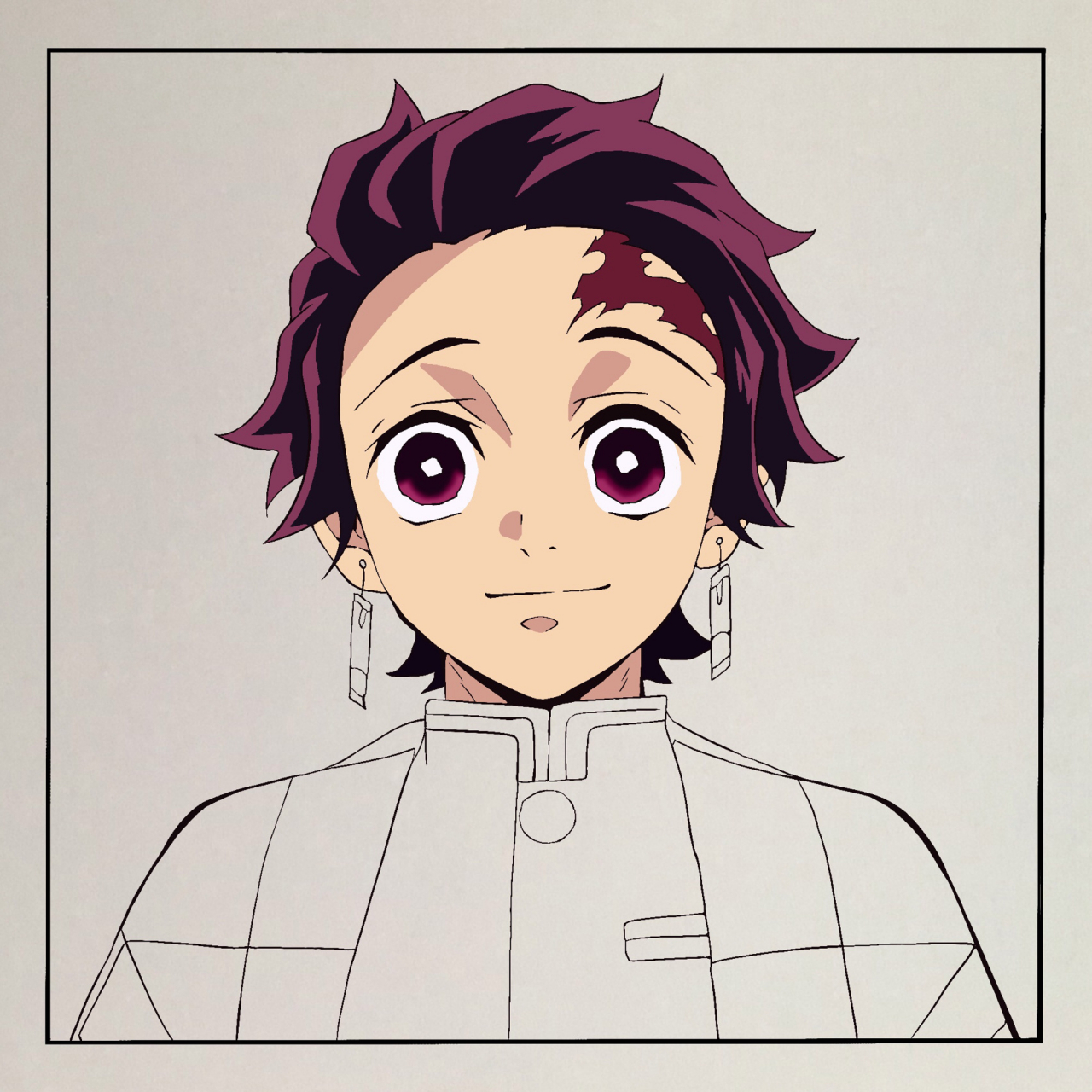 鬼灭之刃炭治郎绘画过程 手绘教程 粉丝要的炭治郎 比例正方形 尺寸自