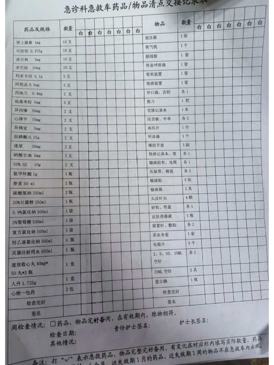 急诊科急救物品清点