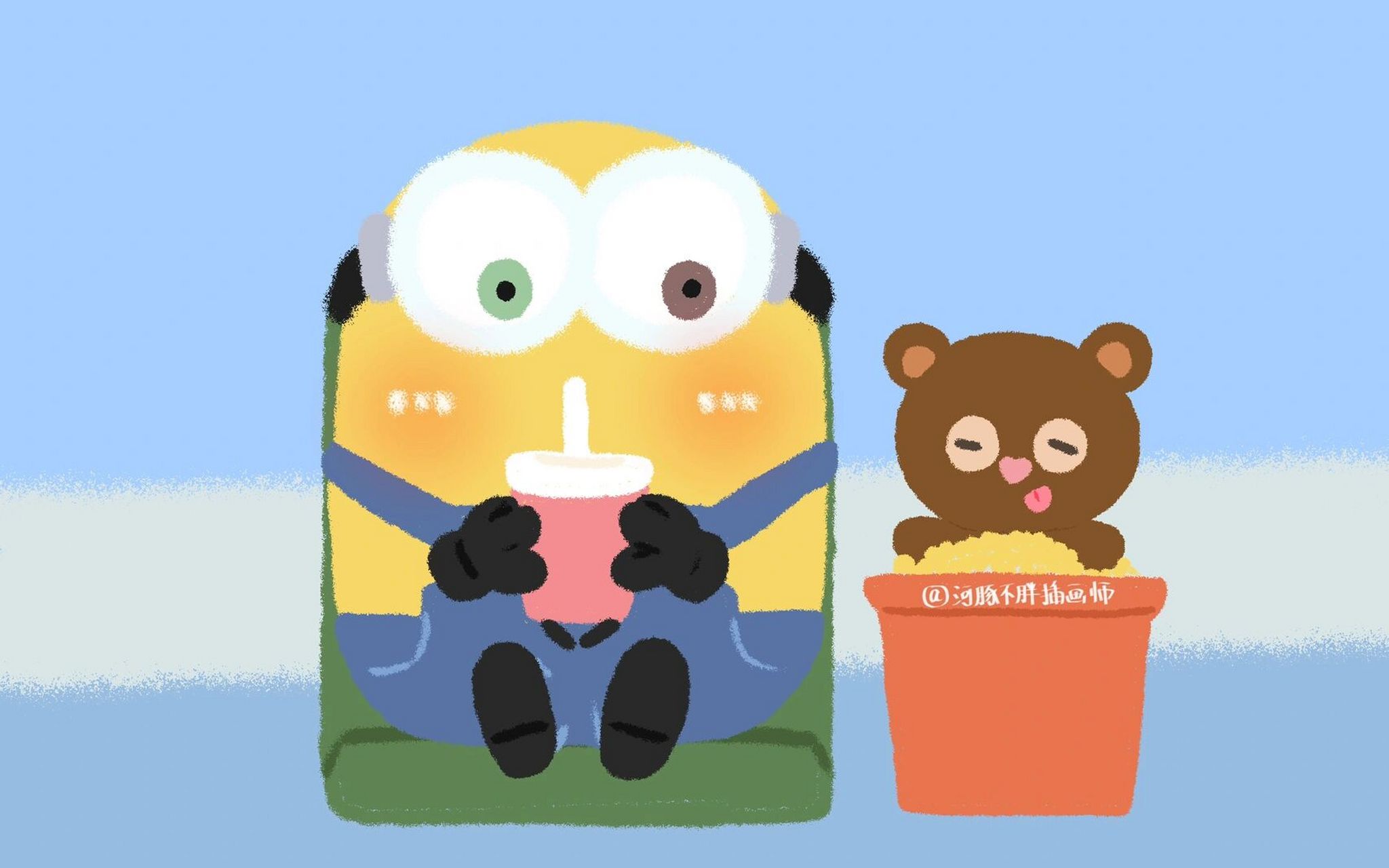 粉丝许愿的小黄人可爱电脑/ipad壁纸第二弹来拉[亲吻]本期绘画素材