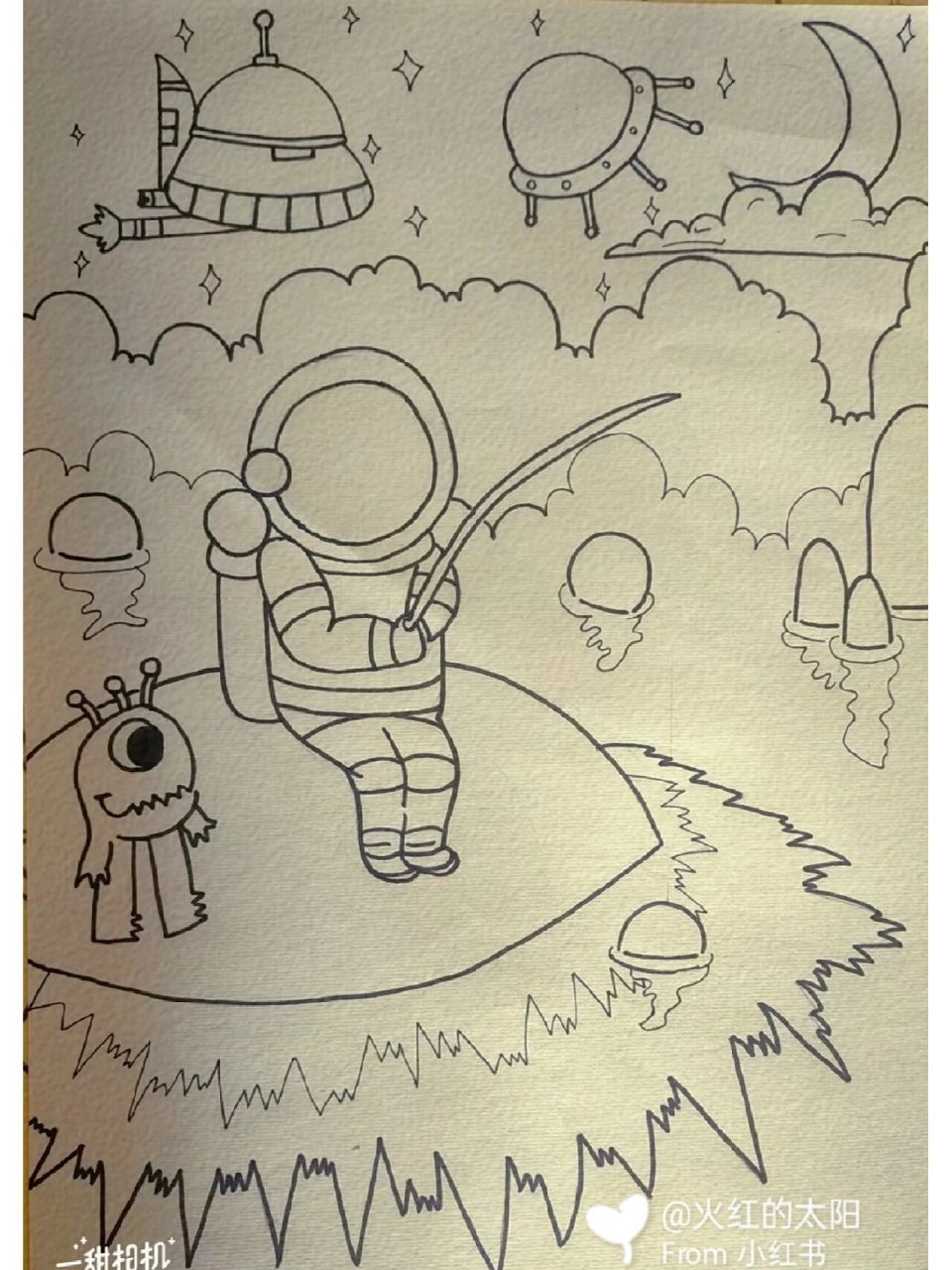 『手残党』绝配 航天类科幻画 航天员科幻画彩铅临摹 来啦来啦,我又来