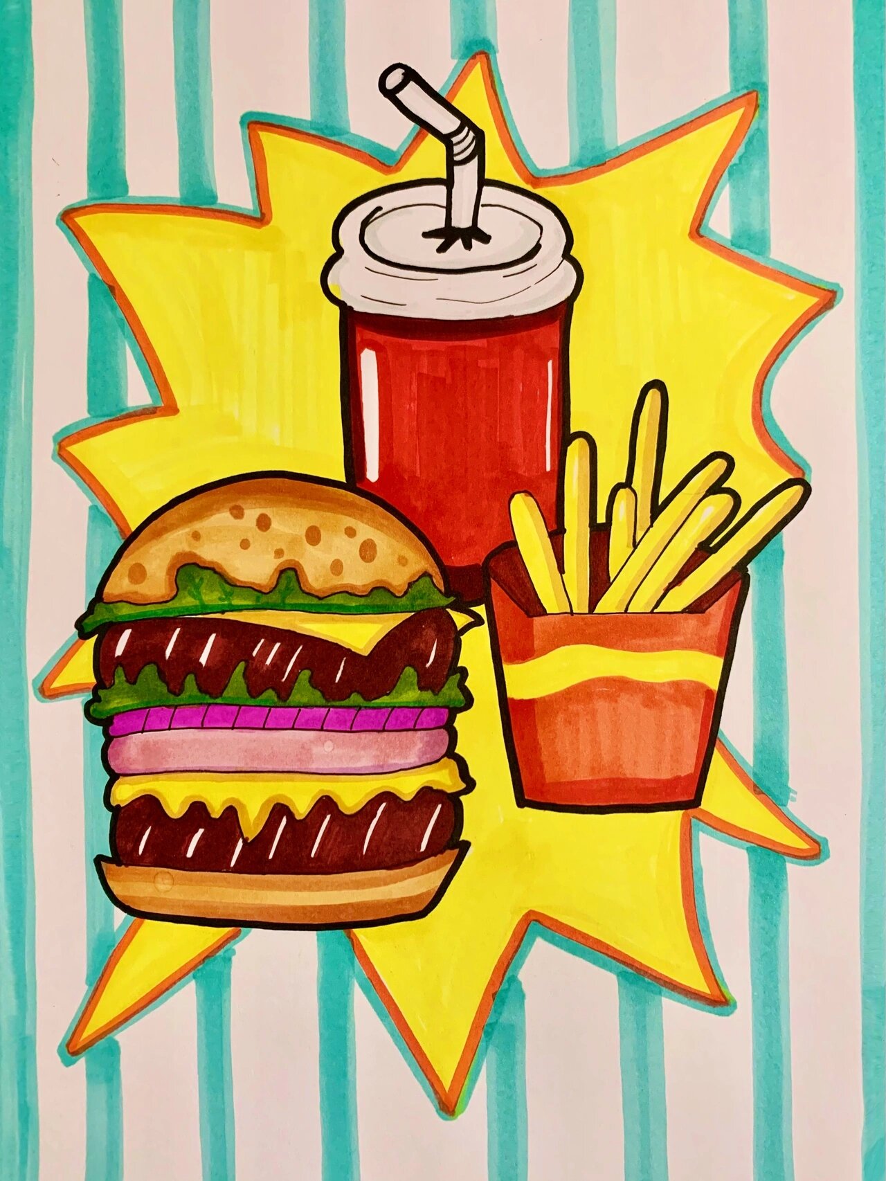 儿童创意画/汉堡🍔薯条🍟配可乐