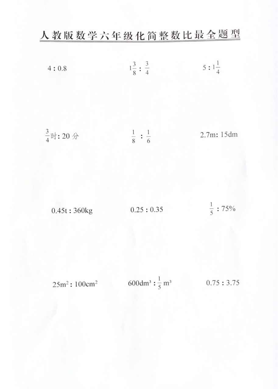 人教版数学六年级化简整数比最全题型  独家分享,看完你一定学的会