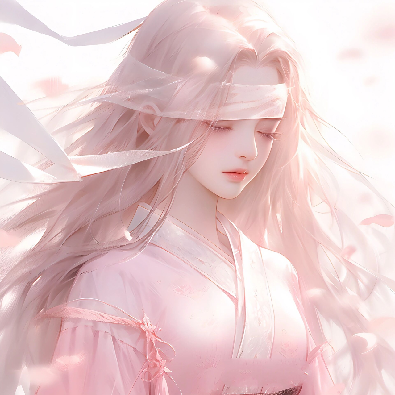 粉色系蒙眼小姐姐谁能抵挡得住呢?▏女生头像