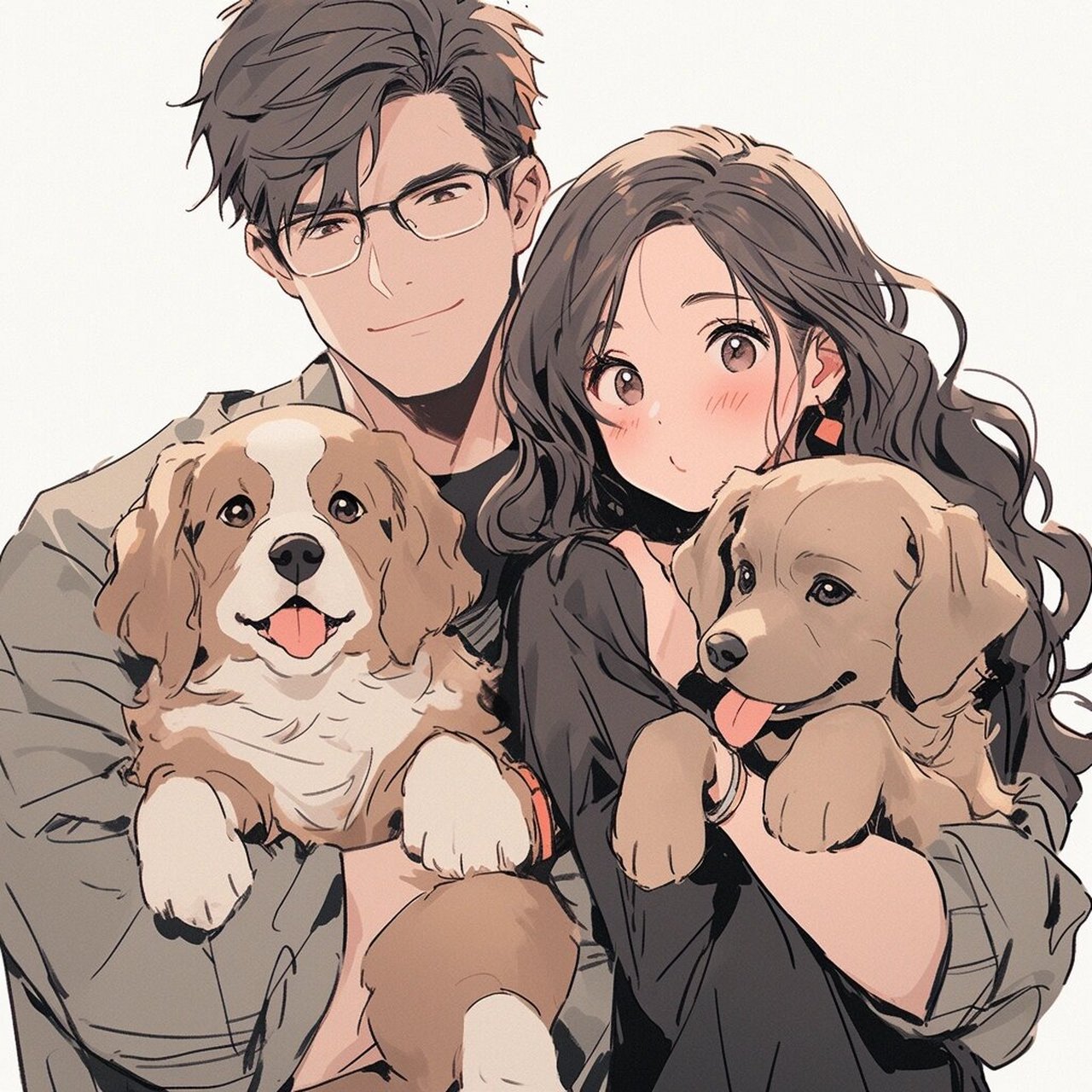 情侣头像 | 一家四口合照(金毛) 你们想要的两只金毛的合照画出来了