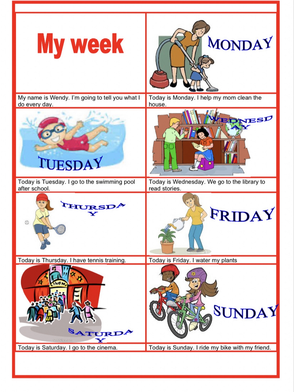 小学英语作文|我的一周my week|模版 超实用,我的一周英语作文模版.
