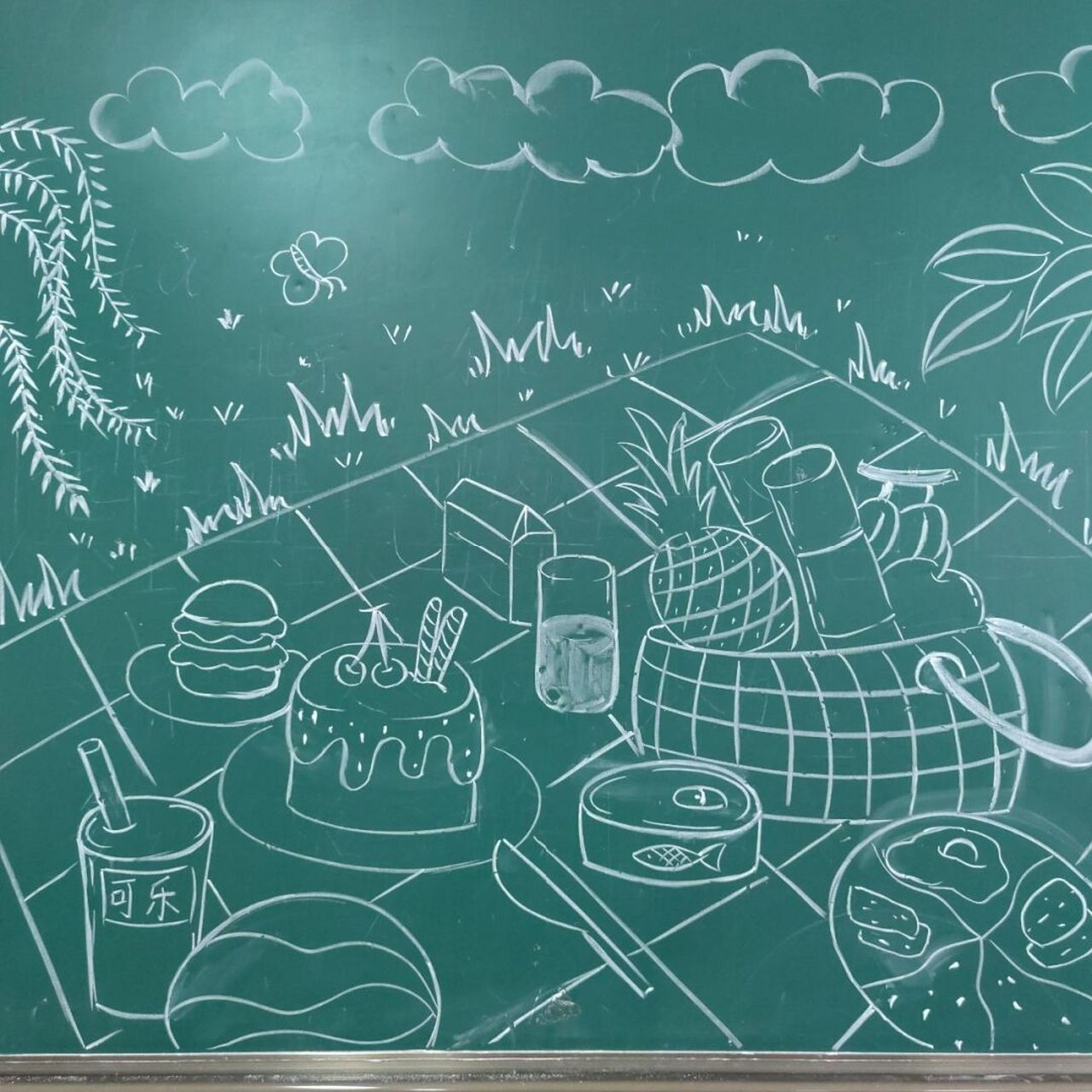 春日野餐|儿童画|简笔画|小学美术课 孩子们,现在正值春天,天朗气清