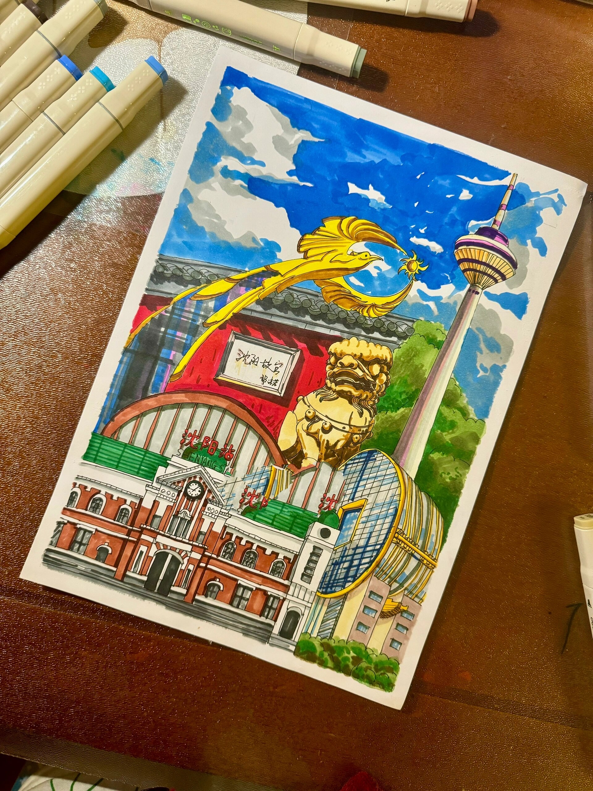 96马克笔手绘|地标建筑|沈阳(含步骤