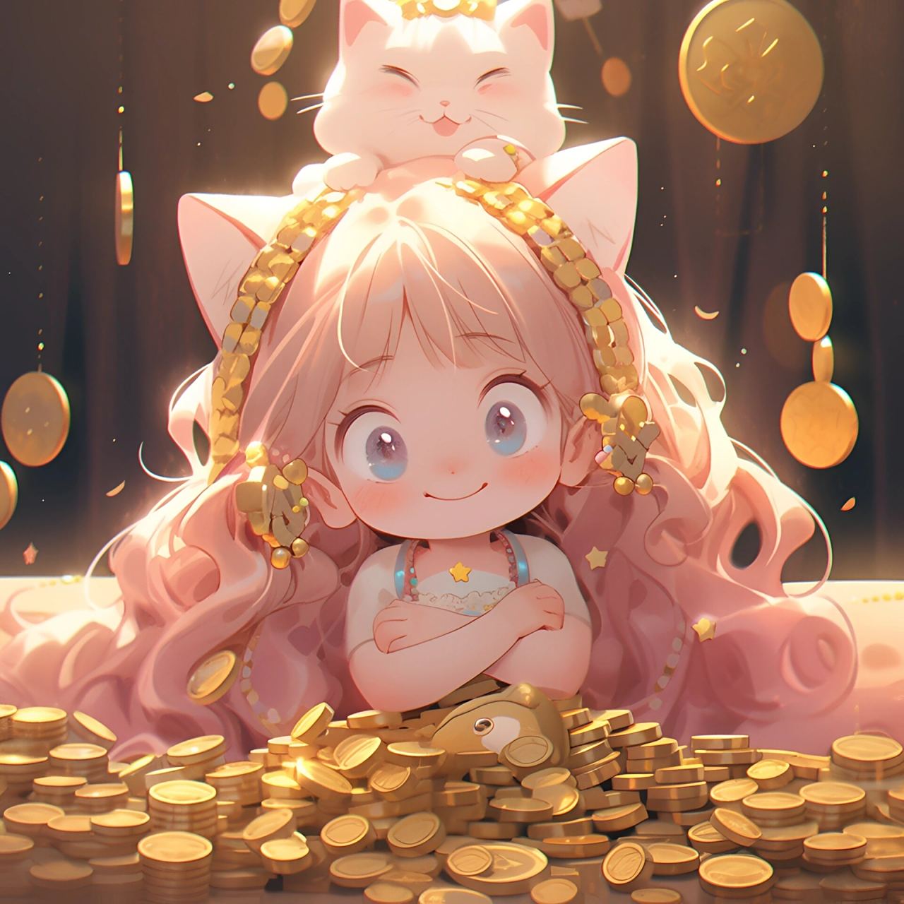 招财头像|可爱招财猫 暴富女孩
