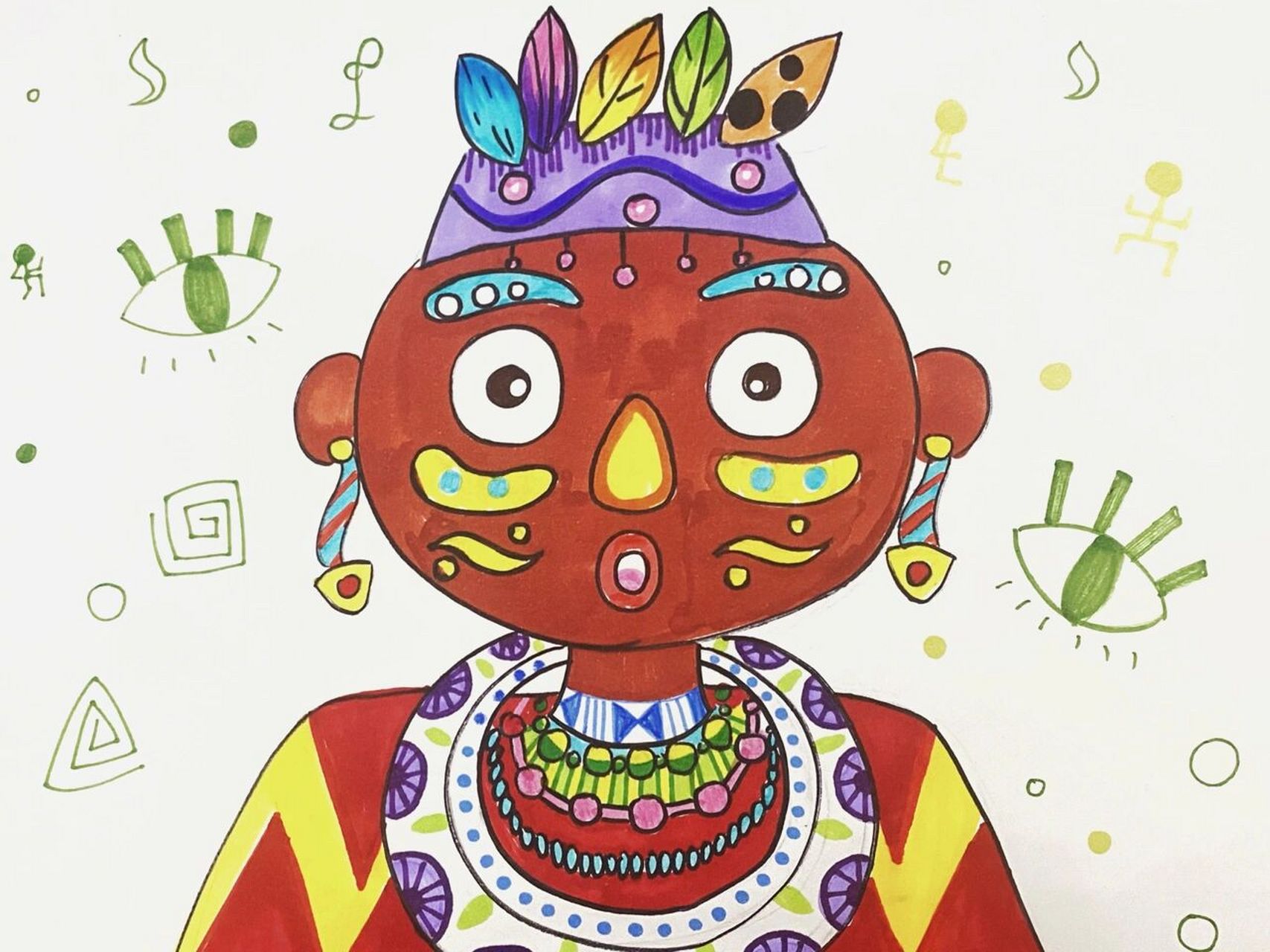 印第安人儿童画 #马克笔# #卡通画# #儿童画# #创意儿童画# #印第安