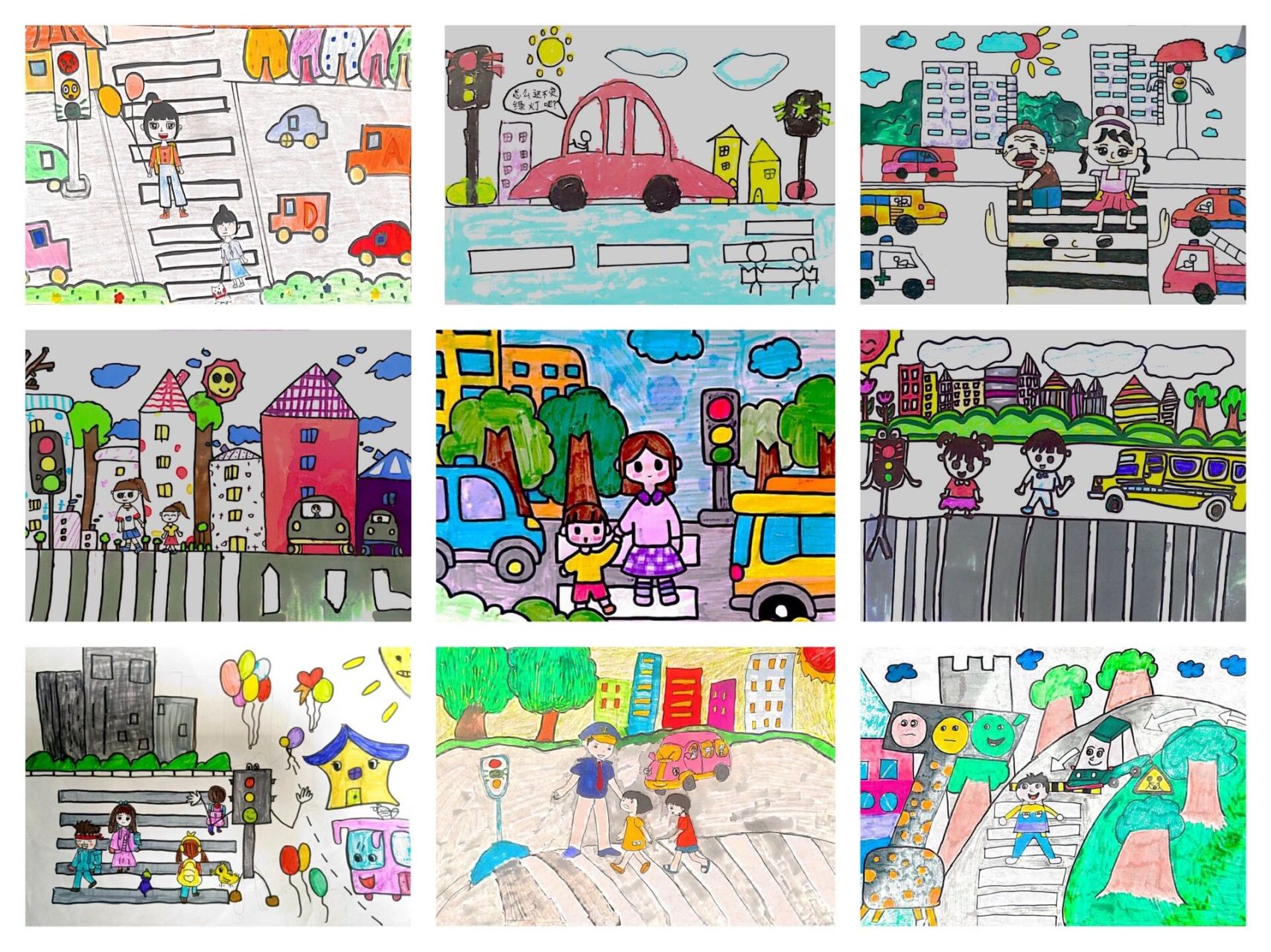 小学美术,三年级上《红灯停,绿灯行》优秀 优秀作品