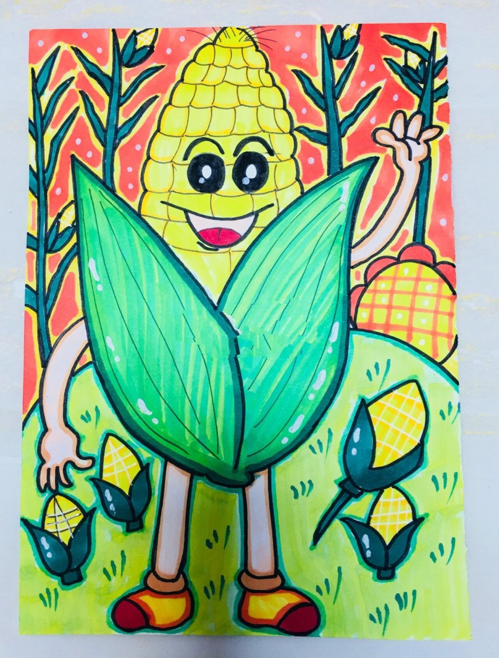 儿童简笔画-89.可爱的玉米 夏日滤镜