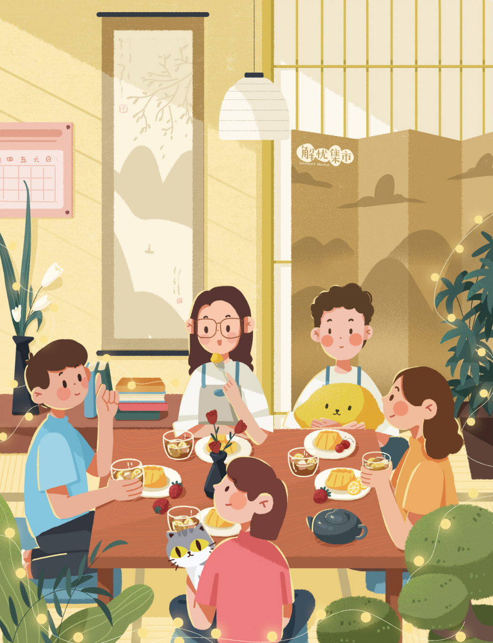 【原创手绘插画】茶话会小场景(含过程) 工具:手绘板 高漫 软件:ps