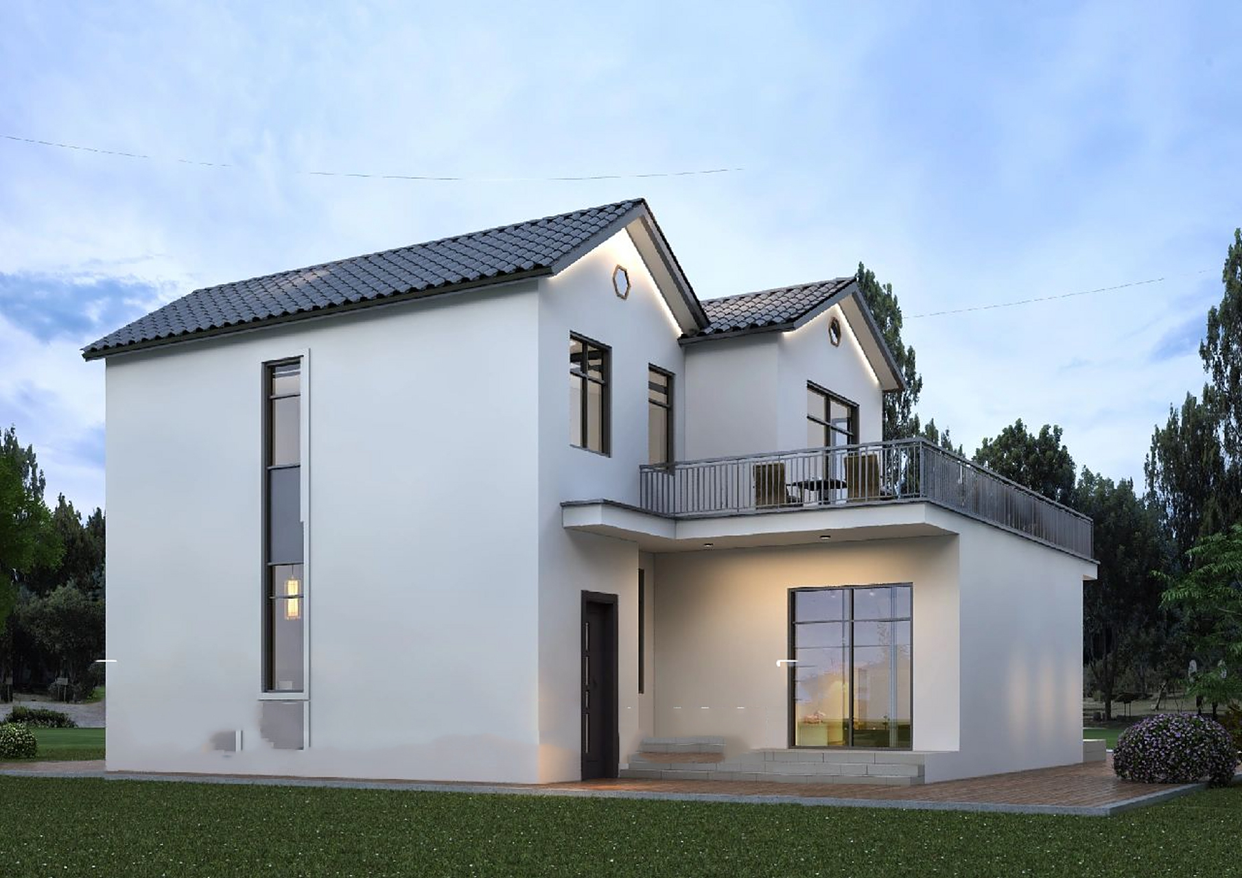 七字型时尚简约二层自建房别墅图|湖南永州 92七字型二层时尚简约自