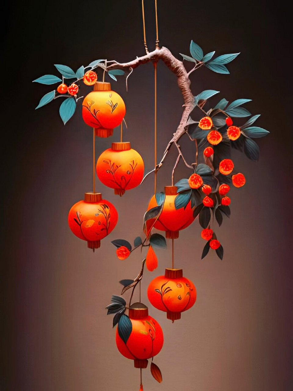 柿子灯笼 柿柿如意 好柿发生 #小红书自带滤镜# #ai绘画# #壁纸# #柿