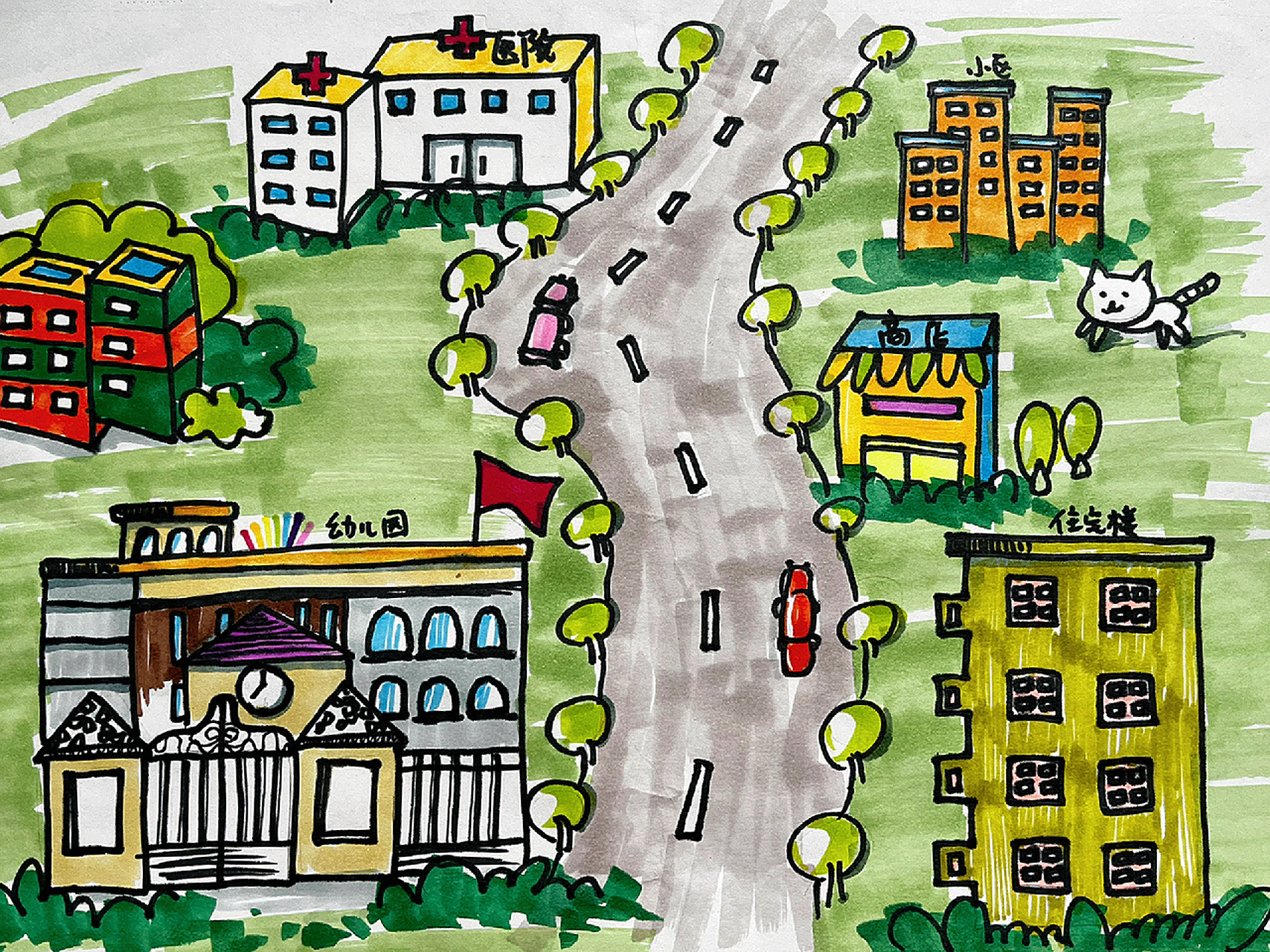 手绘学校到家线路图 幼儿园到家线路图